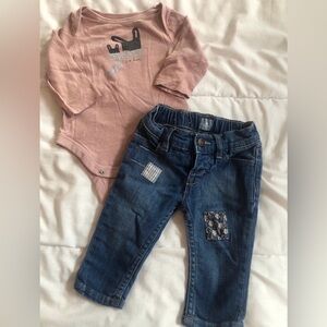 3-6m BabyGap girls bunny onesie & jeans